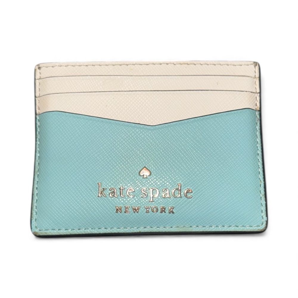 Kate Spade Staci slim card holder  colorblock poolside blue saffiano leather
